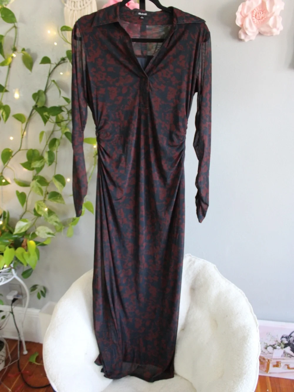 Madewell Chandra Mesh Ruched Maxi Dress L Bust 19” MSRP $138